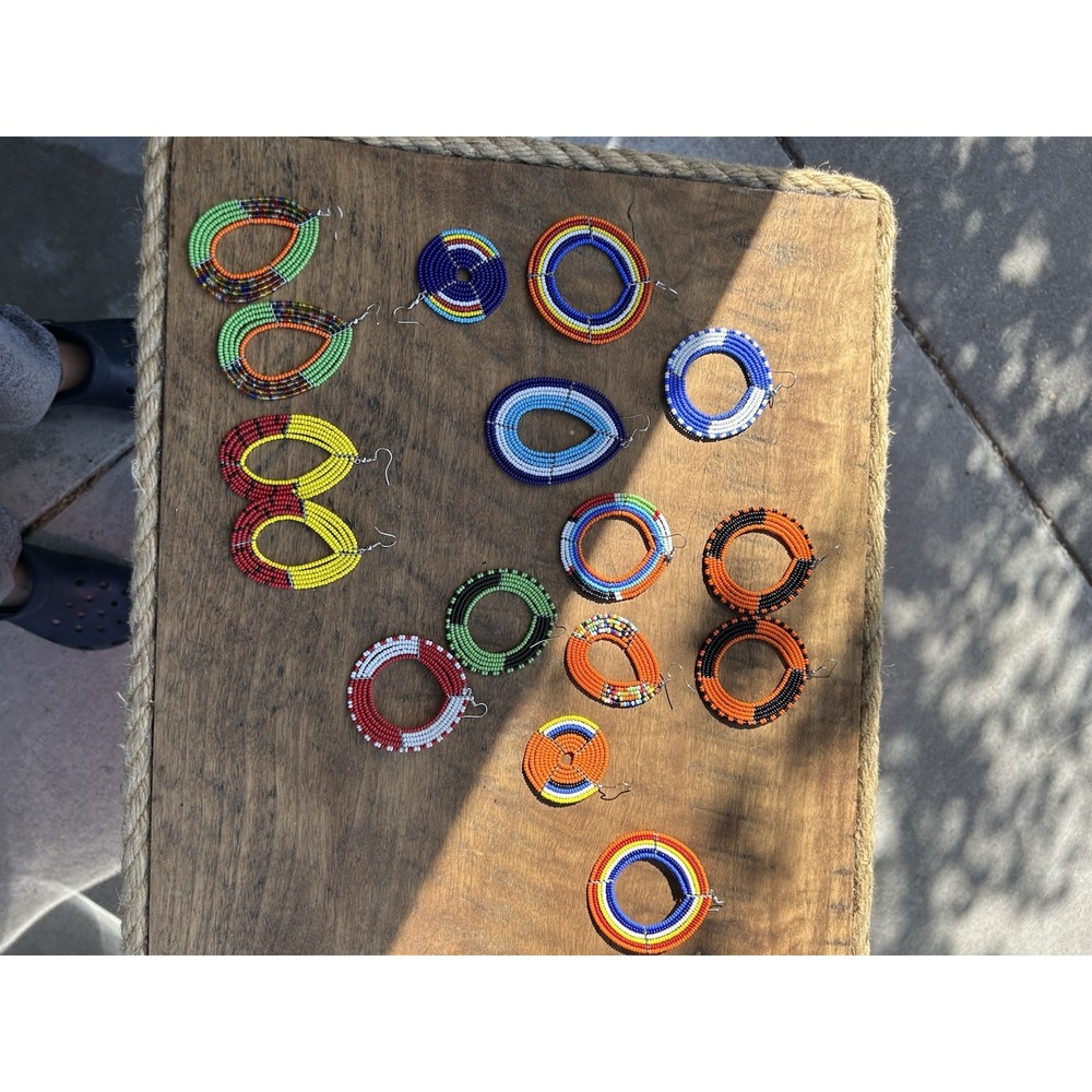 Beaded Hoop Earrings Lot 4 Pairs + Singles Seed Bead Boho Tribal Statement